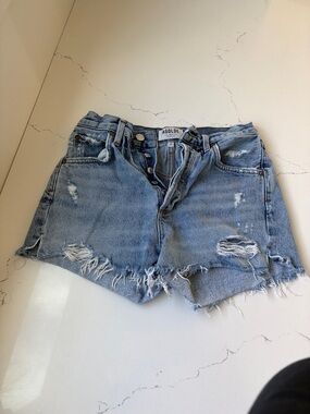 Agolde Light Blue Distressed High-Rise Denim Shorts